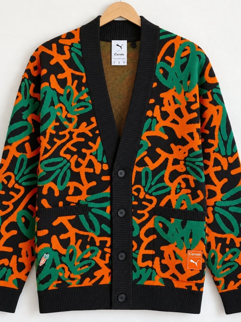 PUMA x Carrots Graphic Cardigan Men’s L Black Green Orange NWT